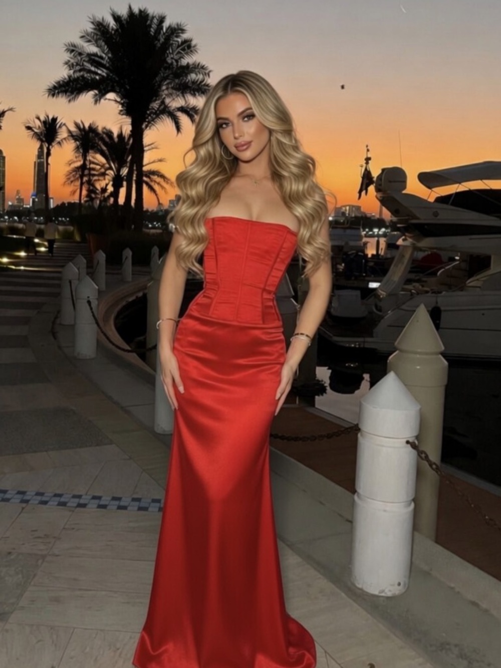 HOUSE OF CB 'Shani' Red Satin Corset Maxi Dress /Small US4-6 $285